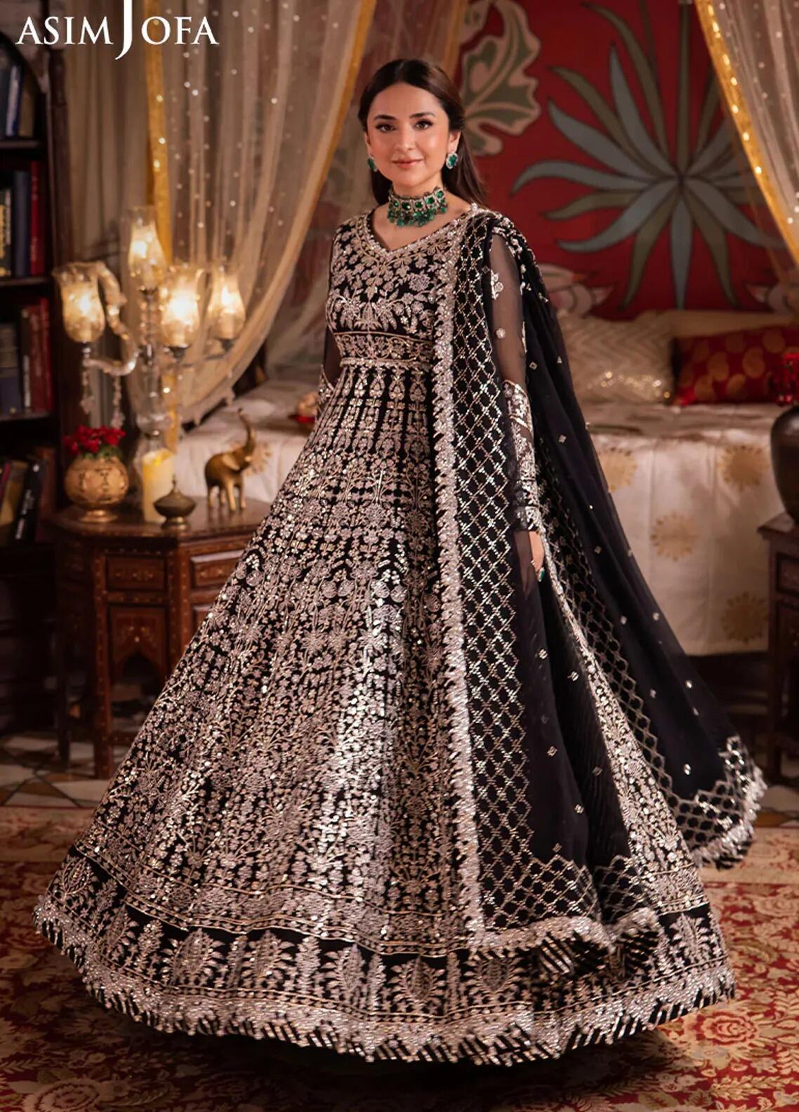 Asim Jofa Replica Black Chiffon Bridal Frock Maxi – Replica Zone