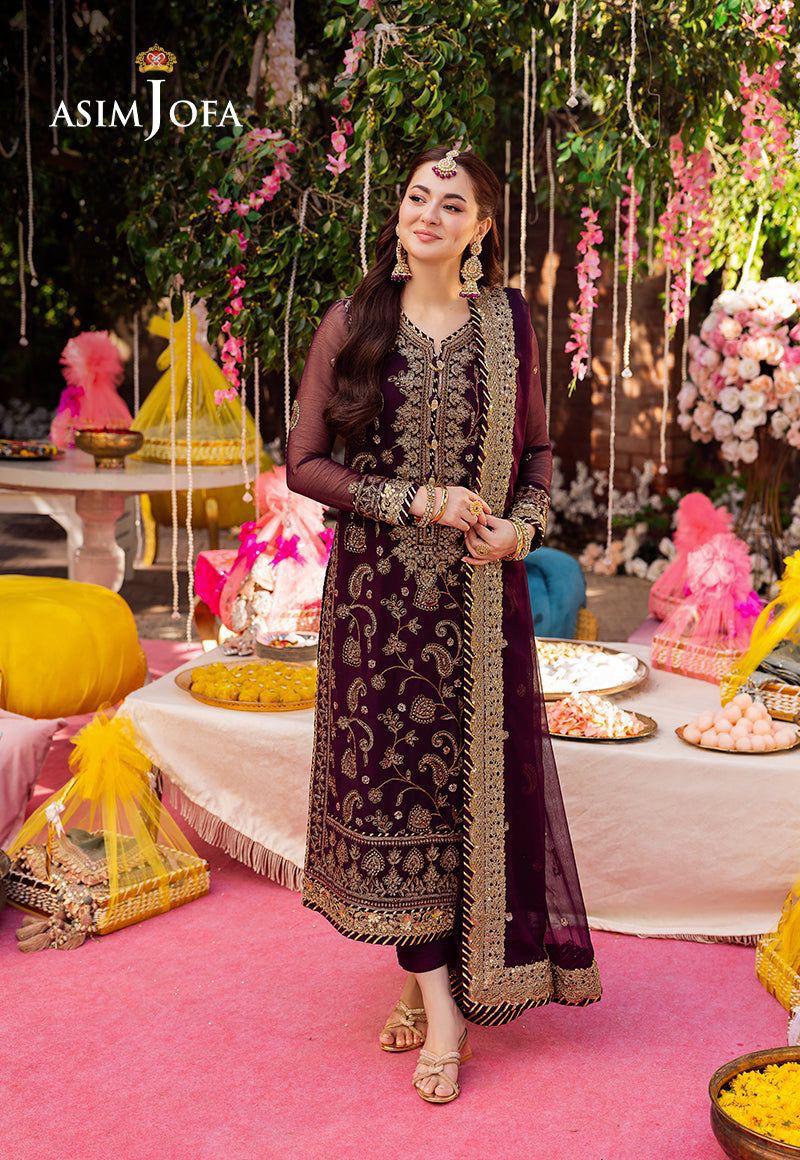 Asim Jofa Replica Maroon Chiffon Suit Sequence Embroidered Maroon / Chiffon