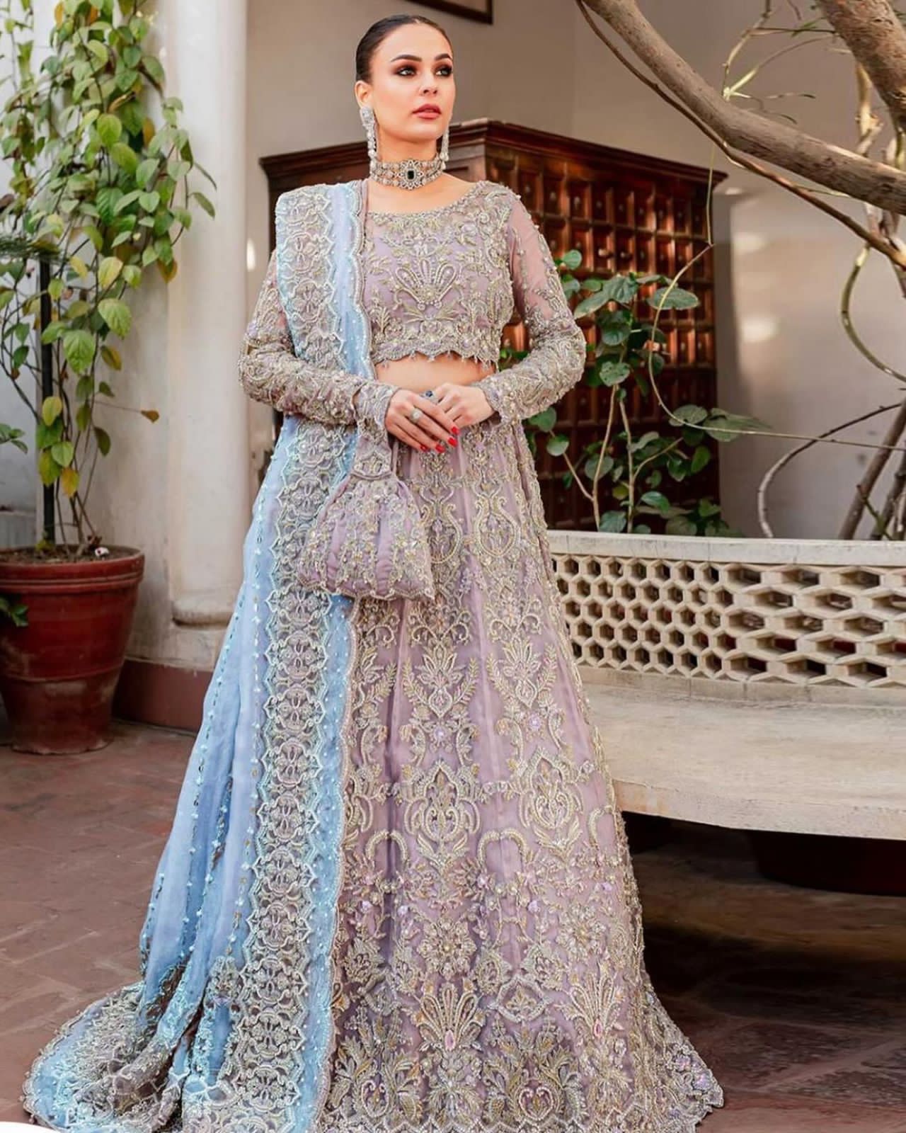 Sequence Embroidered Net Maxi-Bridal Suits-Replica Zone
