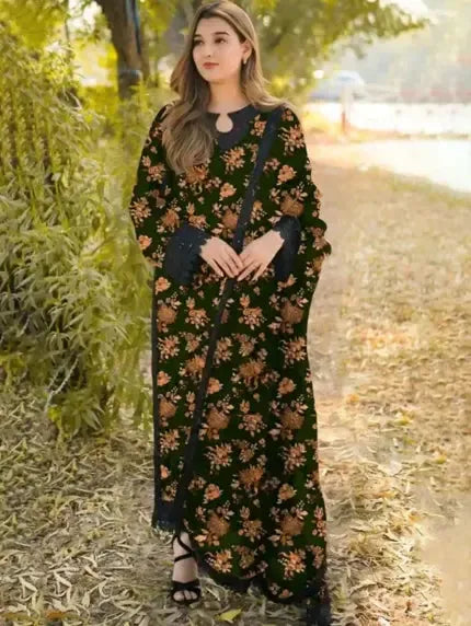 aneelas green dress Aneelas Silk Dress Embroidered 3 Piece Unstitched LUX-15 (Green)  Pehnawa