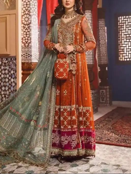 Angarkha Net Maxi-Bridal Suits-Replica Zone