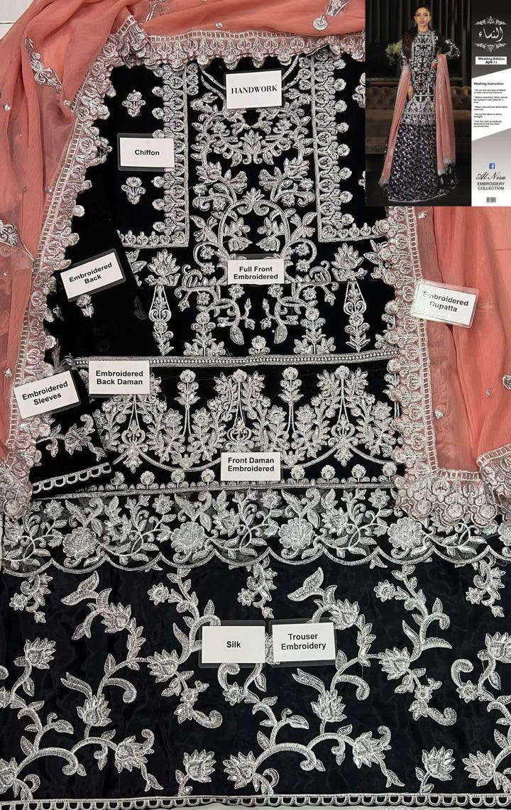 Asim Jofa Chiffon Bridal Suit-Bridal Suits-Replica Zone