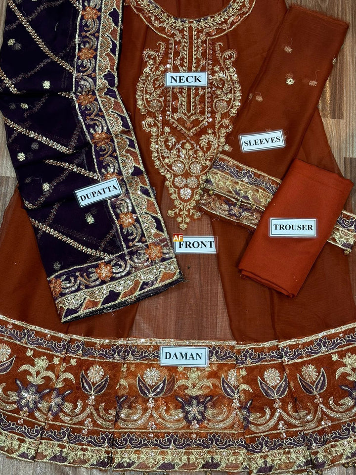 Asim Jofa Chiffon Maxi-Bridal Suits-Replica Zone