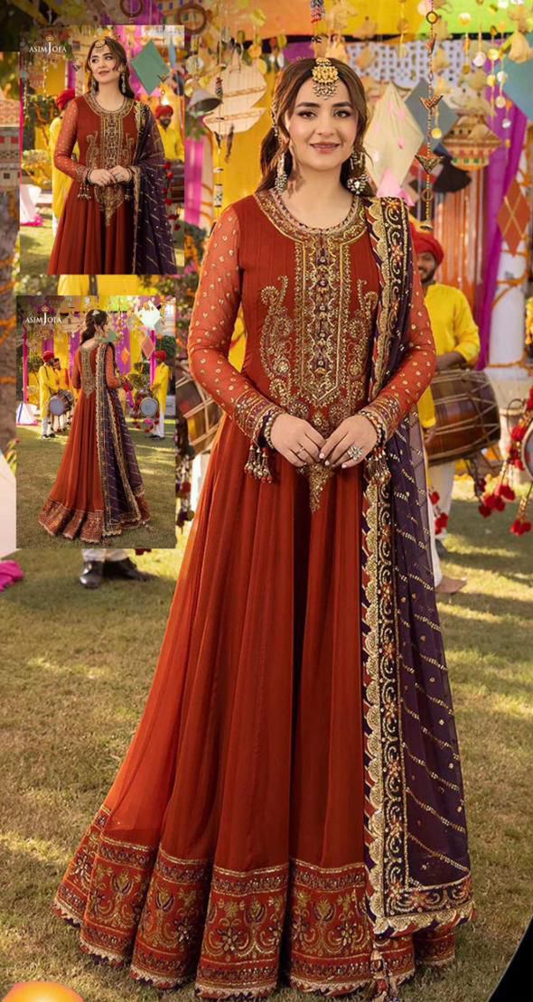 Asim Jofa Chiffon Maxi-Bridal Suits-Replica Zone