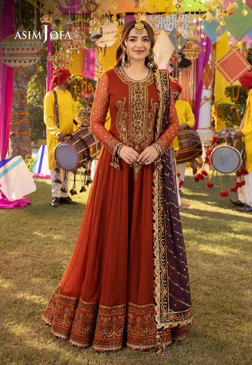Asim Jofa Chiffon Maxi-Bridal Suits-Replica Zone