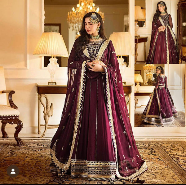 Asim Jofa Chiffon Maxi-Bridal Suits-Replica Zone