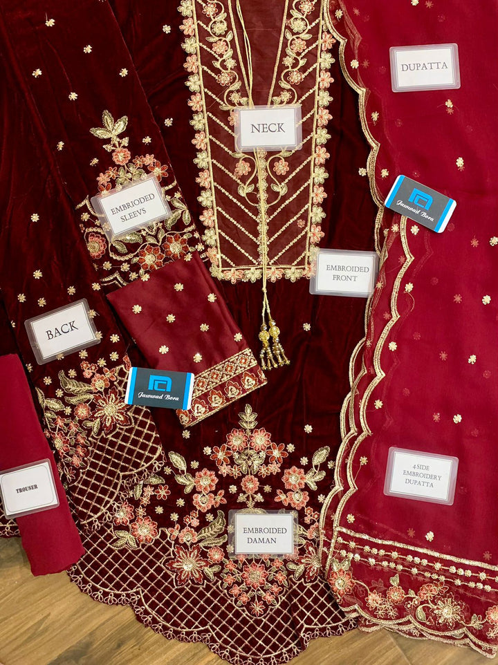 Emaan Adeel Velvet Suit-Replica Suits-Replica Zone