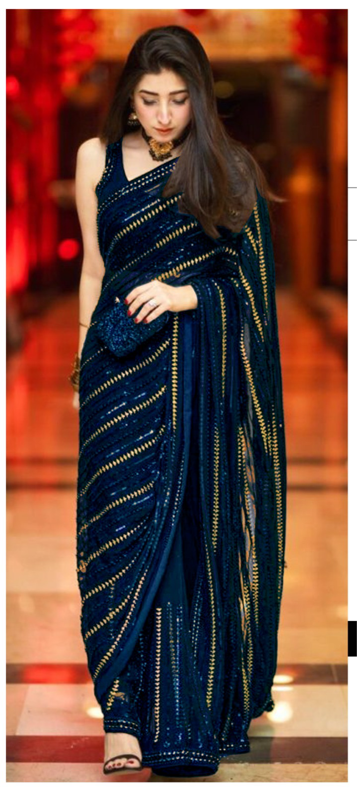 Embroidered Chiffon Saree-Bridal Suits-Replica Zone