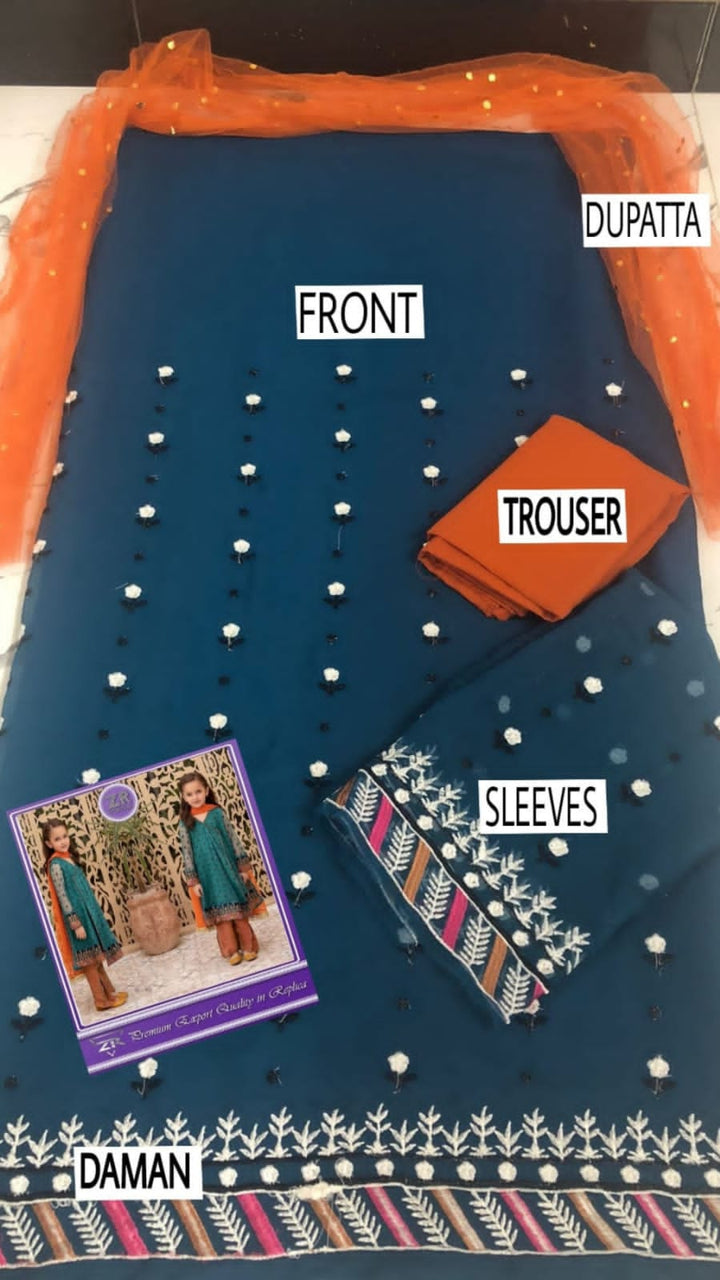Embroidered chiffon Suit-Kids-Replica Zone