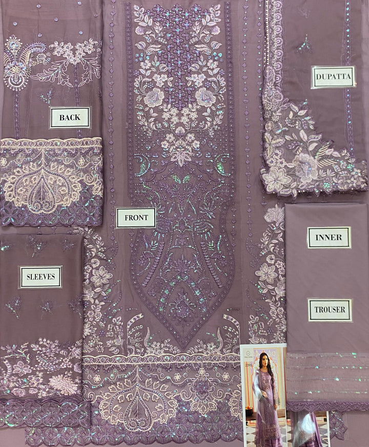 Embroidered Chiffon Suit-Replica Suits-Replica Zone
