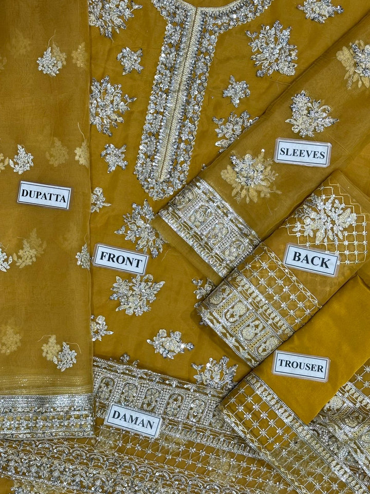 Hussain Rehar Organza Suit-Replica Suits-Replica Zone