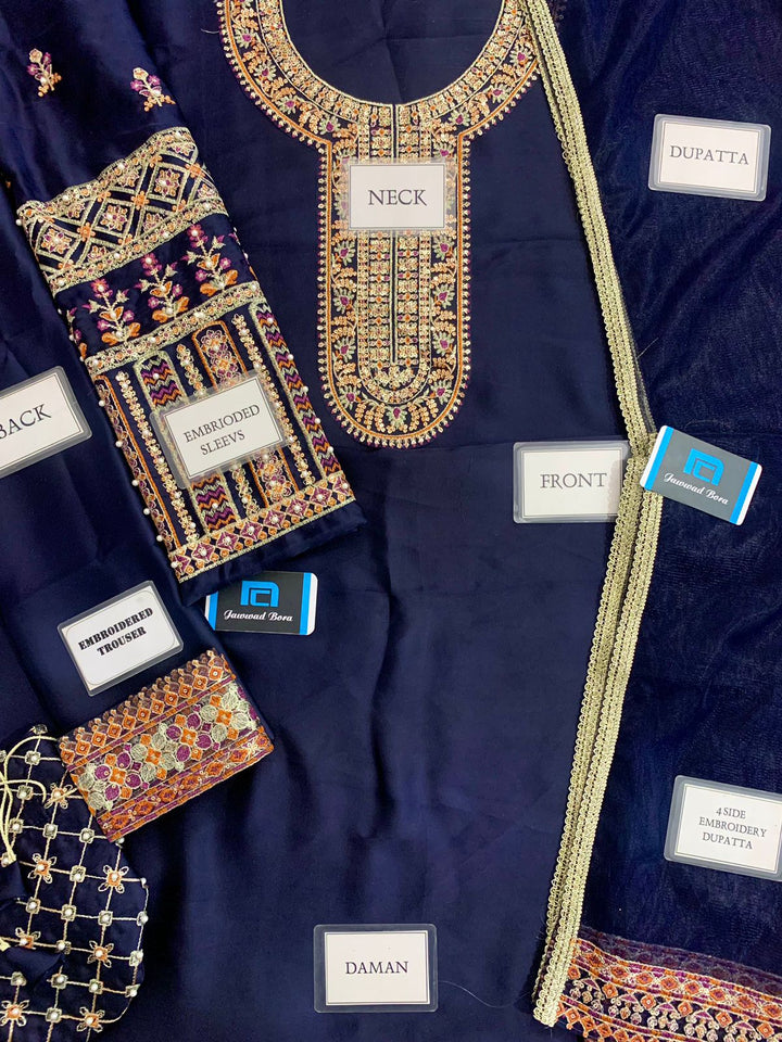 Hussain Rehar Silk Suit-Replica Suits-Replica Zone