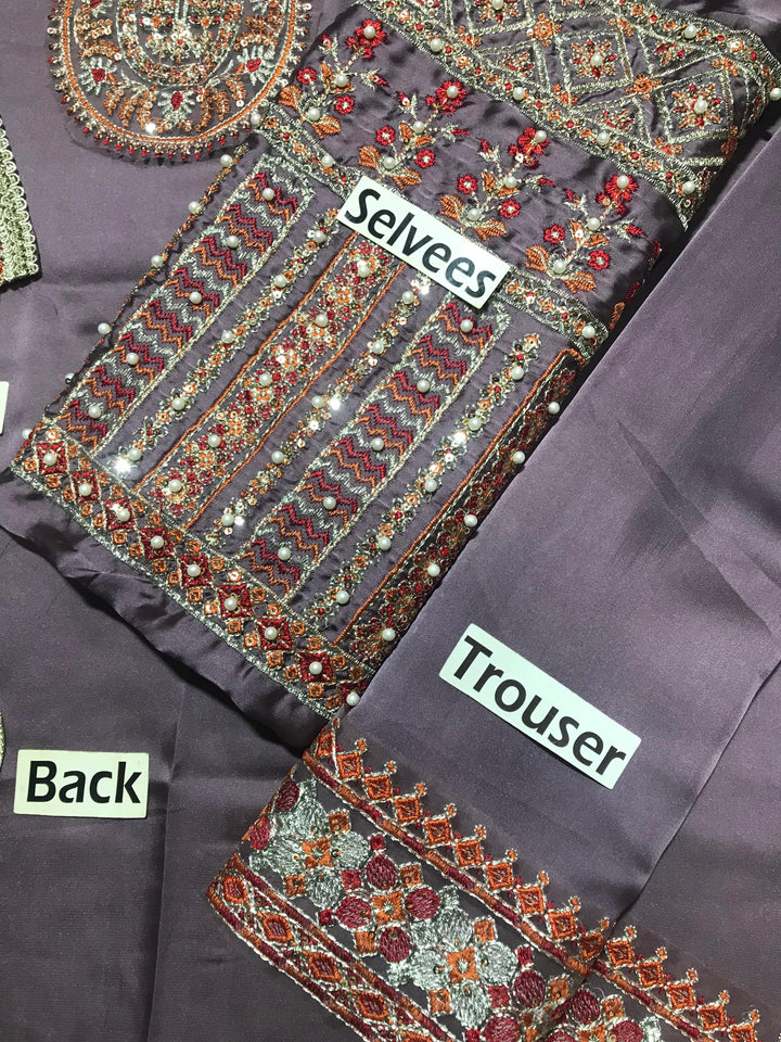 Hussain Rehar Silk Suit-Replica Suits-Replica Zone