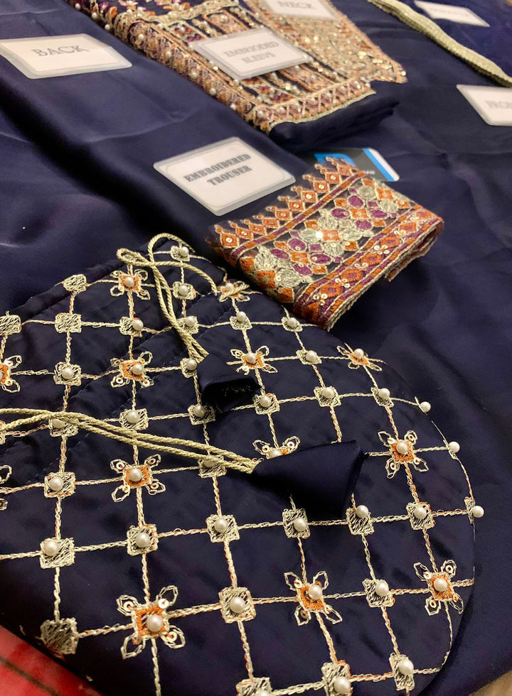 Hussain Rehar Silk Suit-Replica Suits-Replica Zone