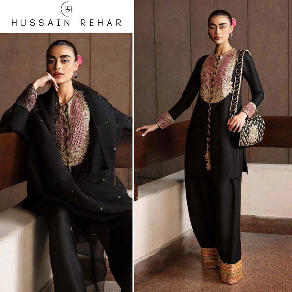 Hussain Rehar Silk Suit-Replica Suits-Replica Zone