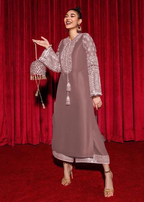 Hussain Rehar Silk Suit-Replica Suits-Replica Zone