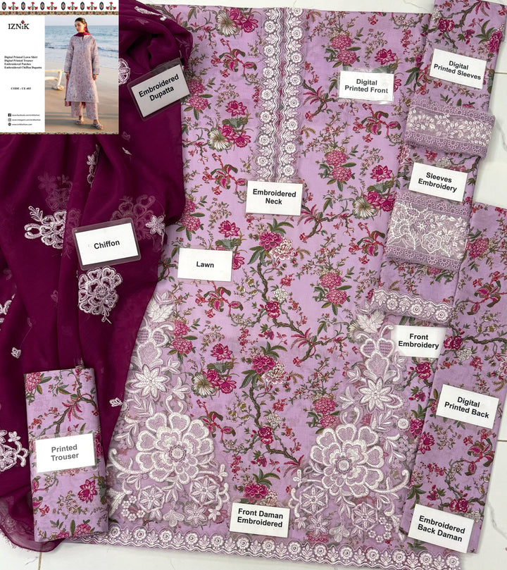 Iznik Lawn Suit-Lawn Suits-Replica Zone