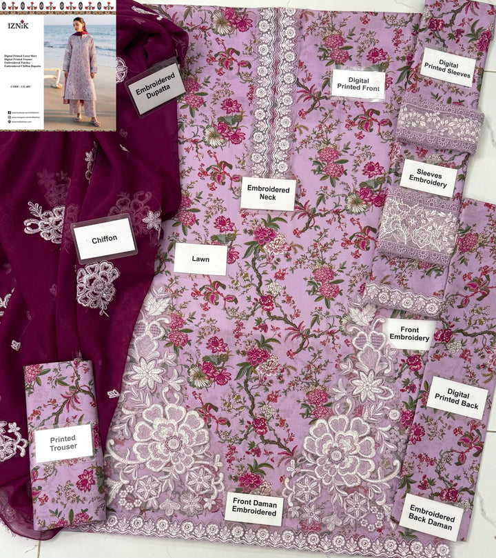 Iznik Lawn Suit-Lawn Suits-Replica Zone
