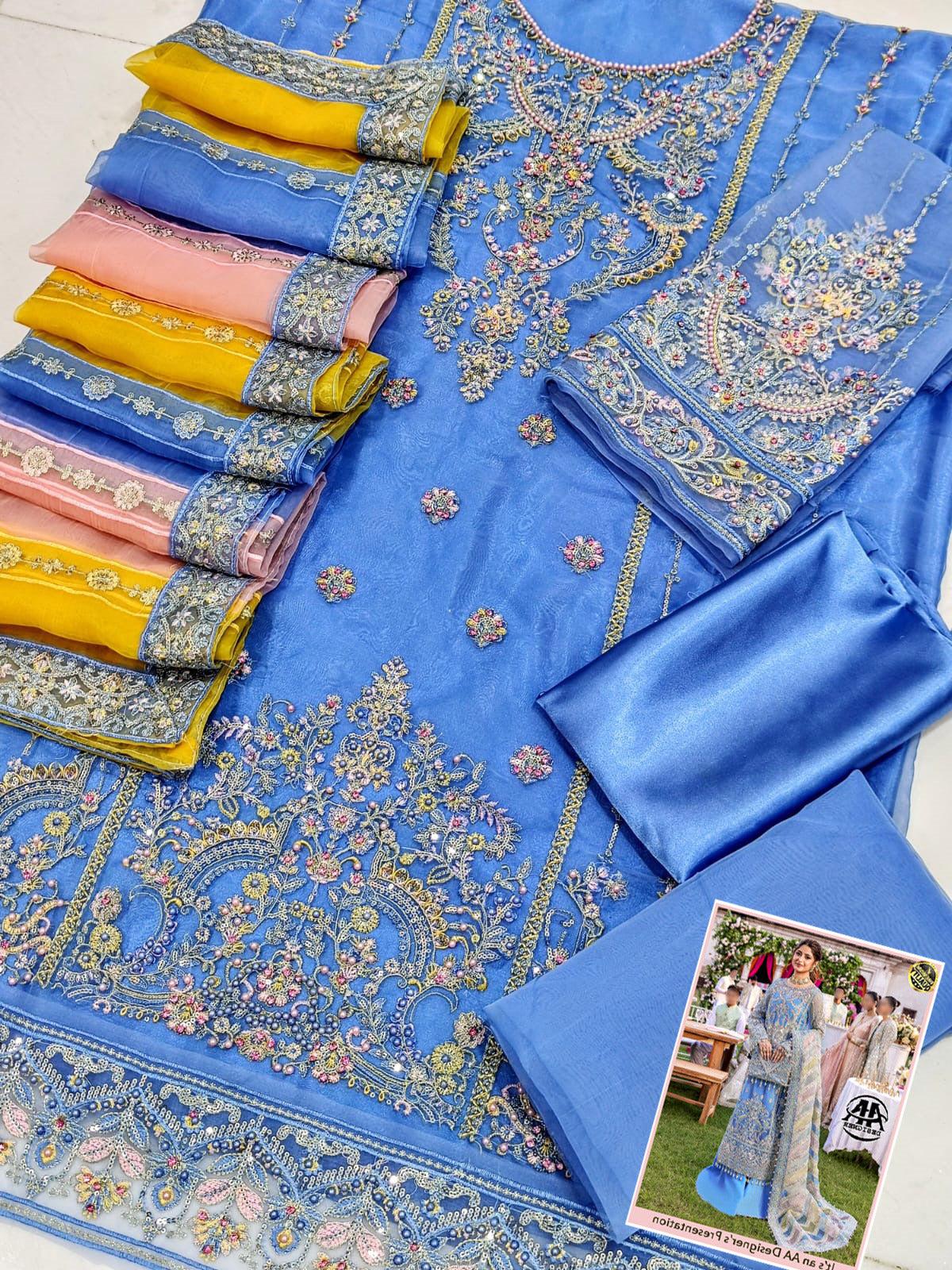 Kanwal Malik Organza Bridal Suit-Bridal Suits-Blue-Organza-Replica Zone