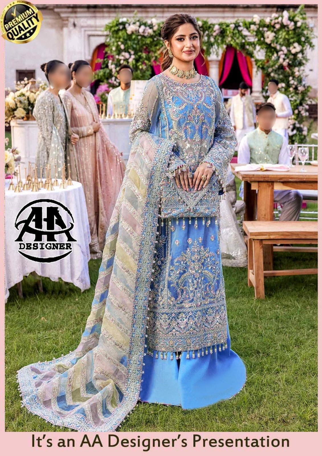 Kanwal Malik Organza Bridal Suit-Bridal Suits-Blue-Organza-Replica Zone