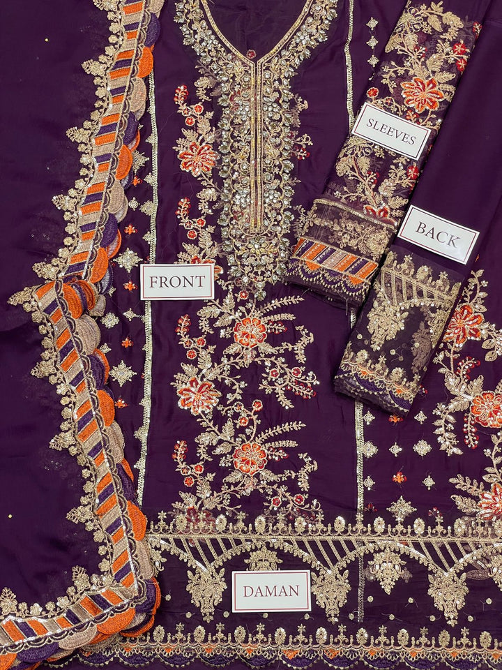 Maria B Chiffon Suit-Replica Suits-Replica Zone