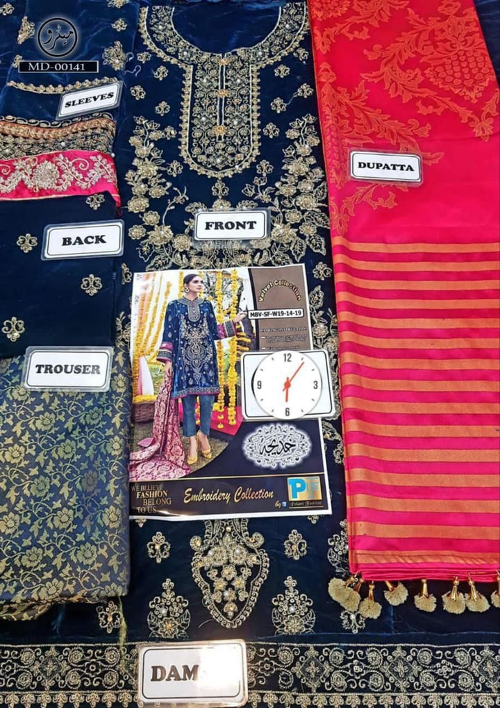Maria B Velvet Suit-Replica Suits-Replica Zone