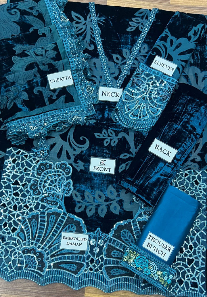 Maria B Velvet Suit-Replica Suits-Replica Zone