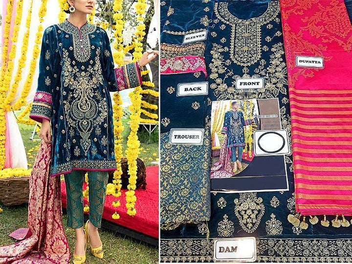 Maria B Velvet Suit-Replica Suits-Replica Zone