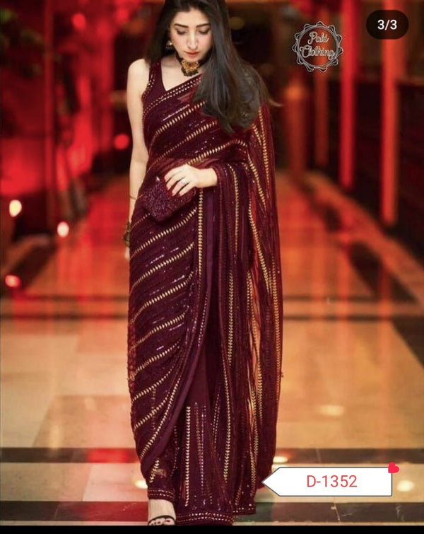 Maryam Nafees Chiffon Saree-Bridal Suits-Replica Zone