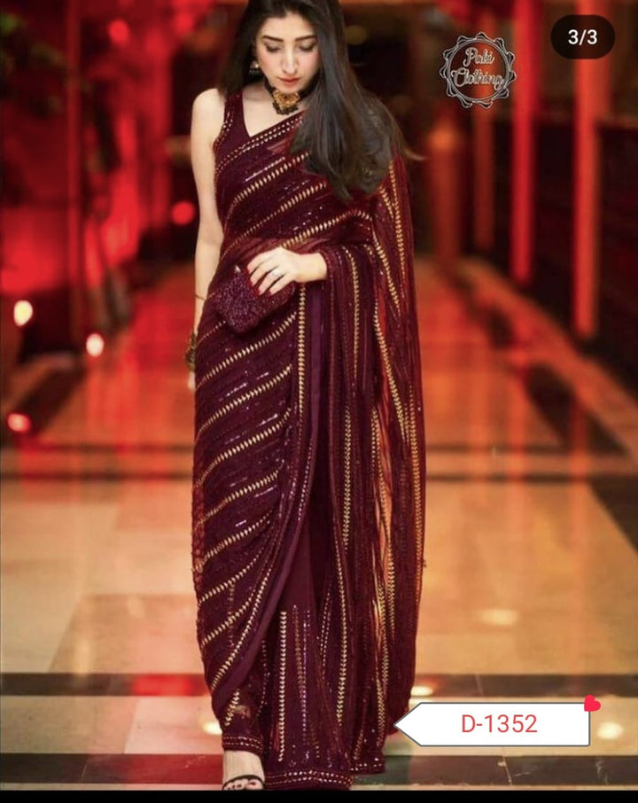 Maryam Nafees Chiffon Saree-Bridal Suits-Replica Zone