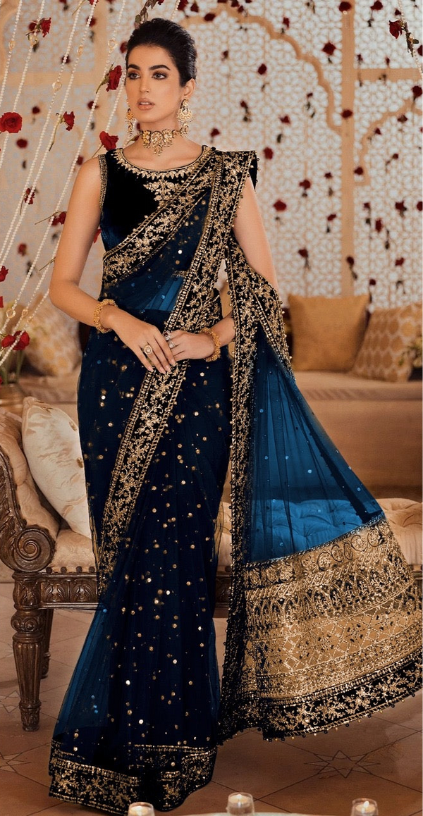 Sadia Asad Net Saree-Bridal Suits-Replica Zone
