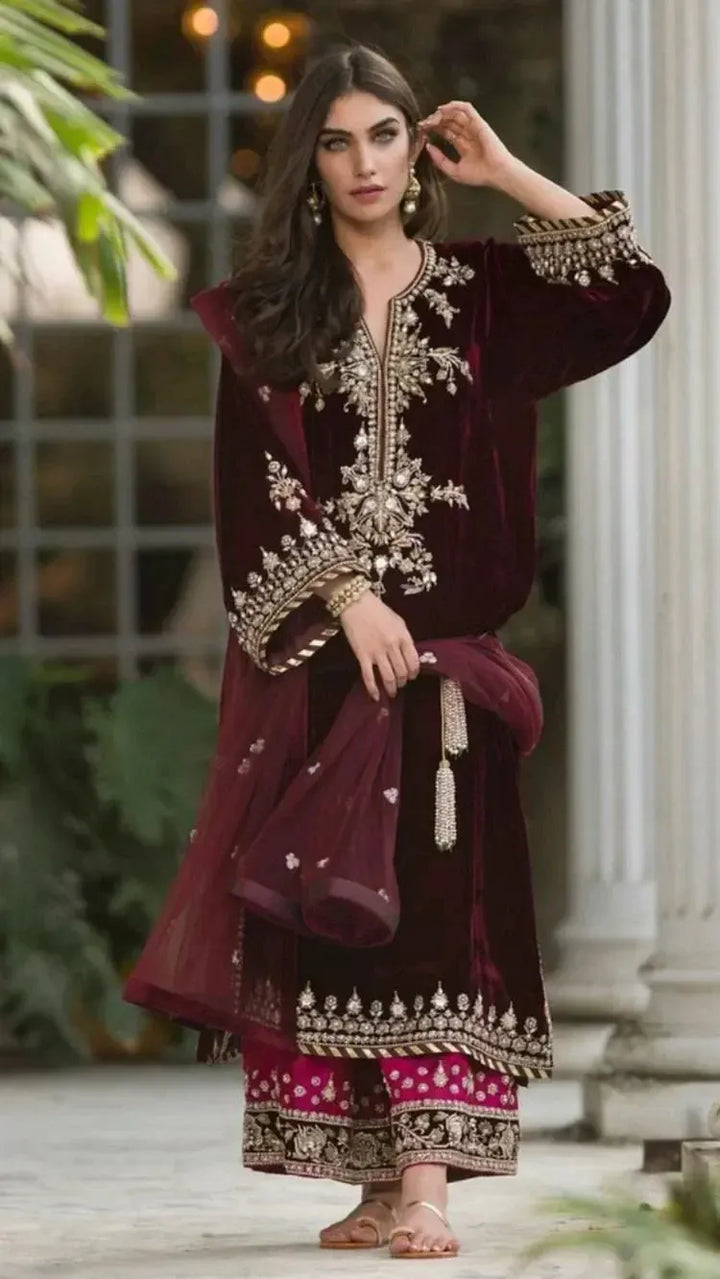 Sana Abbas Velvet Suit-Replica Suits-Replica Zone