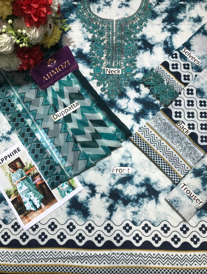 Sapphire Lawn Suit-Lawn Suits-Replica Zone