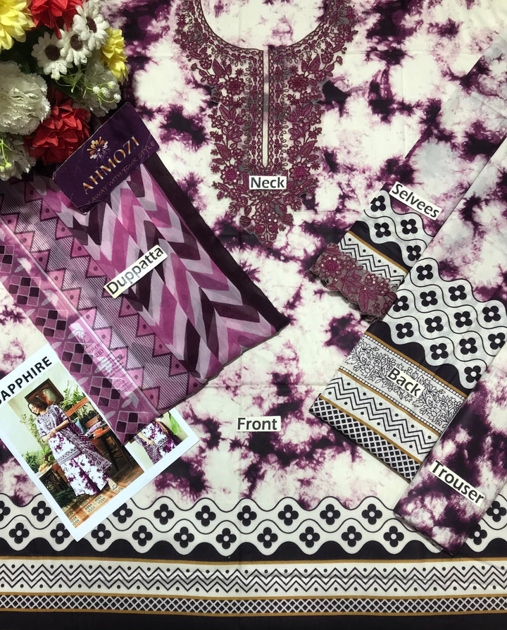 Sapphire Lawn Suit-Lawn Suits-Replica Zone